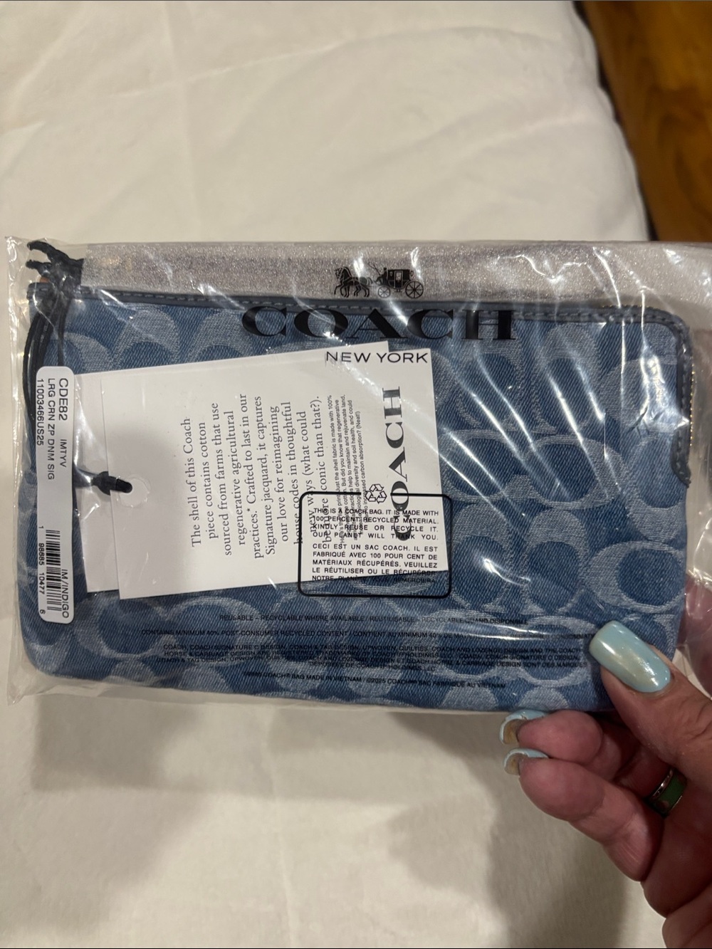 Coach Denim Signature Large  Canvas Wristlet Pouch